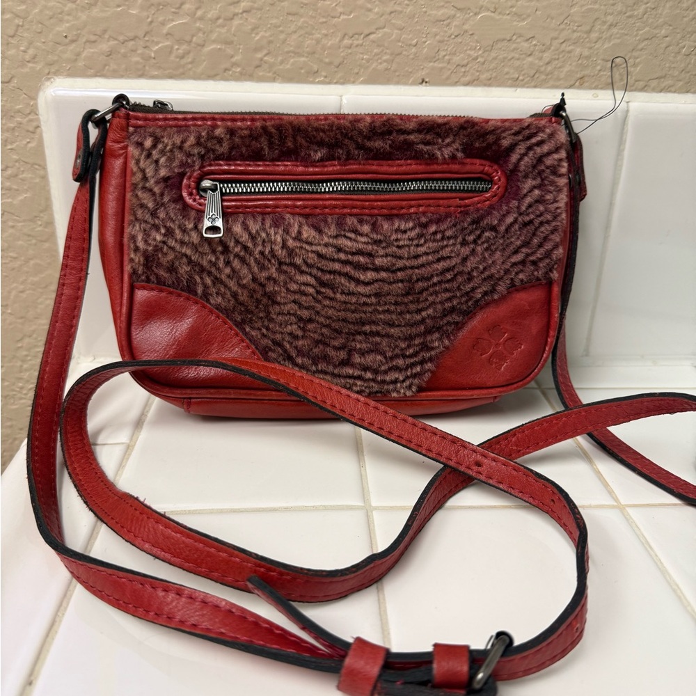 Patricia Nash Elegant Red italian leather and Sherpa Crossbody Bag